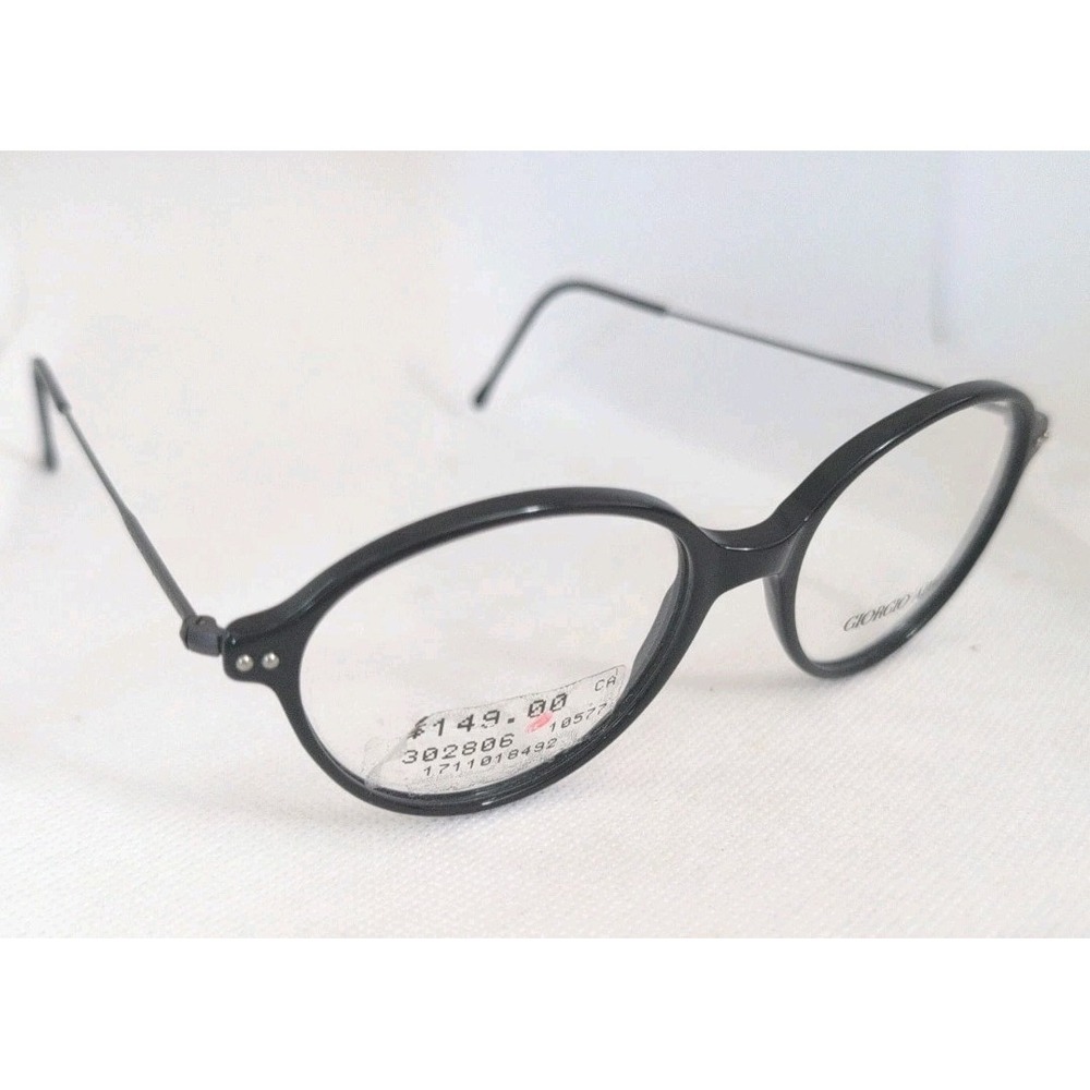Vintage Giorgio Armani 374 181 Black Round Eyeglasses Frame 49-16-140 NOS Italy